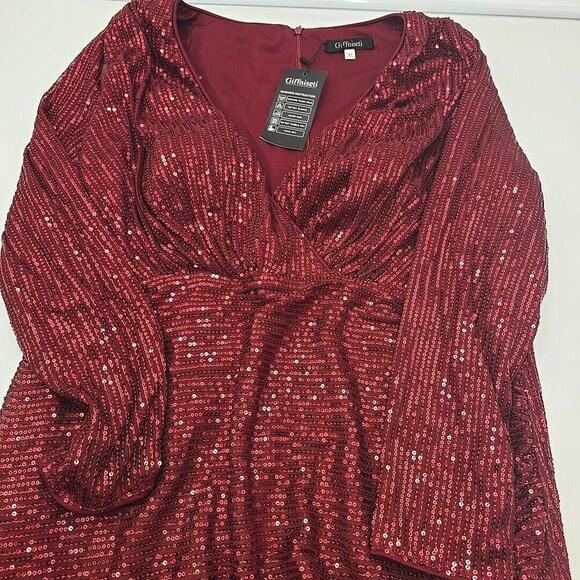 GIFFNISETI Sequins VTG Art Deco Long Sleeves Formal Gown 1XL Burgundy NWT - Picture 13 of 16